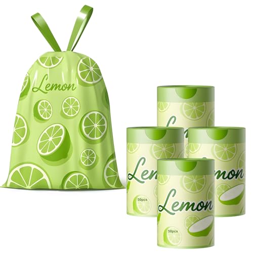 Bin Bags Lemon Scented 2.6 Gallon Small Trash Bags 10-15L Bin Liners with Drawstrings 200 PCS for Home Office Kitchen & Bathroom that Leaves Your Swing Bin Smelling Fresh Beautiful Print 45 * 45CM
