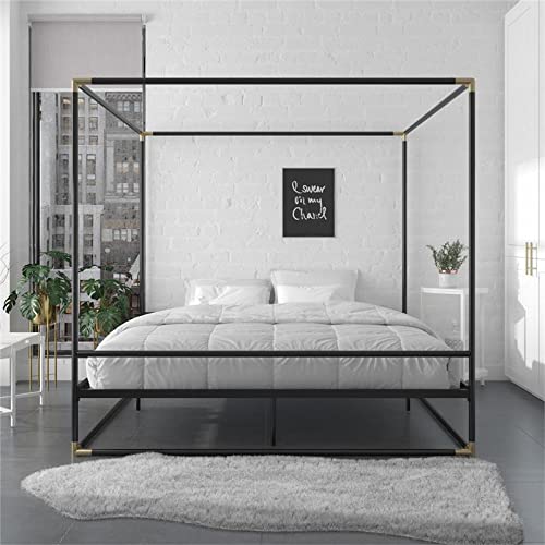 Cosmoliving By Cosmopolitan Cosmoliving Celeste Canopy Metal, King Size Frame, Black/Gold Bed #TOP3