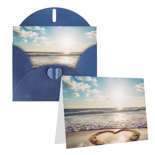 QMNEHJ グリーティングカード サンキューカード 封筒付き ブランクノートカード 4x6インチ バースデーカード ハート型 ロマンチック ビーチ ウェディングカード お悔やみカード おもしろい 思考カード あらゆる機会に