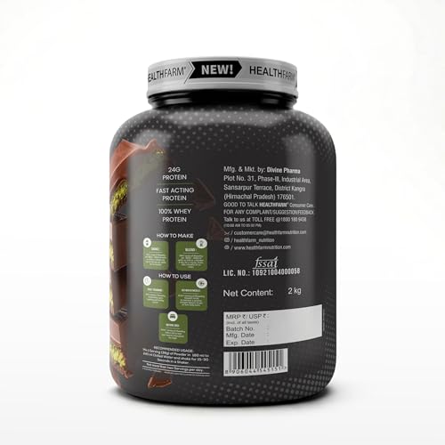 Image of Healthfarm MaxWhey Whey Protein Powder | 24g Protein | Fast Absorbing Protein (Dubai chocolate) 2kg