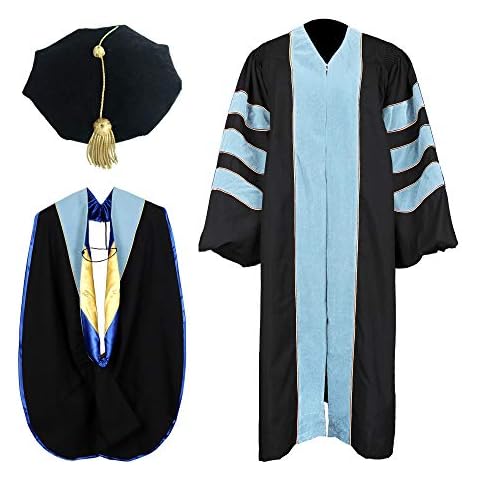 Newrara Unisex Deluxe Sky Blue Doctoral Graduation Gown, Doctoral Hood and Doctoral Tam 8 Sided Package, Sky Blue, Small Cover