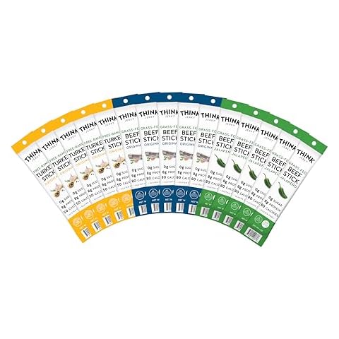 Think Jerky, Meat Stick Variety Pack, Original Grass-Fed Beef Sticks and All-Natural Turkey Sticks and Grass-Fed Jalapeno Beef Sticks (1 Ounce Sticks, Pack of 15 Sticks) - Sugar Free, Gluten Free, Non GMO, No Nitrates, Keto Friendly, Paleo, High Protein, Low Carb Cover