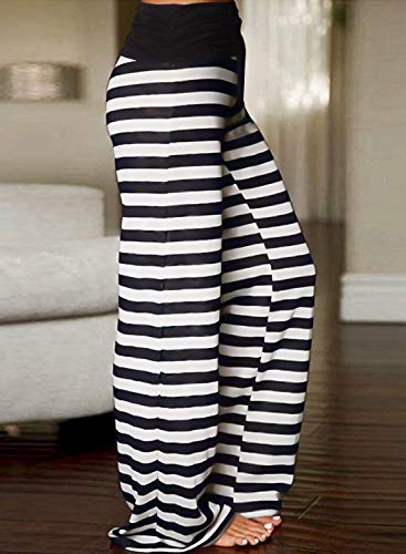 Gracyoga Women's Comfy Pajama Pants Wide Leg Lounge Palazzo Yoga Pants Stretch Casual Floral Print Fold Waist Pants2