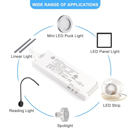Image of VST LED Power Supply, 100V-240V AC to 12V 48W DC Constant Voltage Transformer with 12V JST Ports, Driver for Strip Lights and Under Cabinet Lights, ETL Certified