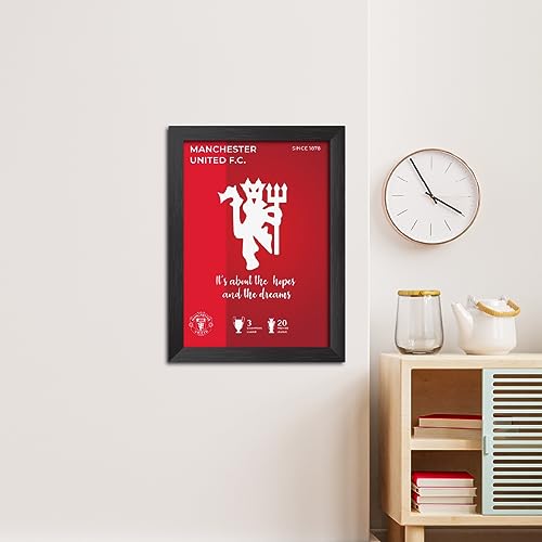 Image of TenorArts Manchester UnitedFootball Club Poster White Logo Laminated Photo Frame Painting with Matt Finish Black Textures(12 inches x 9inches)