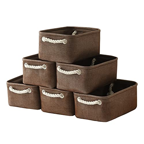 TheWarmHome-Storage-Basket-for-Organizing-12x8x5-inch-Small-6-Pack-Collapsible-Storage-Bin-for-Shelves-with-Handles-Canves-Storage-Box-for-Cloth-Closet-Organizer-Gift-Toy-Brown TheWarmHome Storage Basket for Organizing 12x8x5 inch Small 6 Pack Collapsible Storage Bin for Shelves with Handles Canves Storage Box for Cloth Closet Organizer Gift Toy Brown