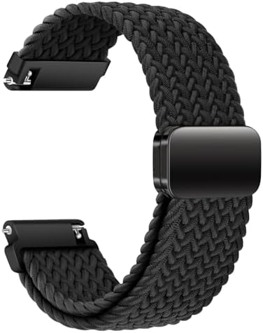 [AGUPERFIT] クイックリリース バンド 22mm、ナイロン編み伸縮性ベルト 無段階に調整なマグネットバックル付き スマートウォッチ 交換ベルト 時計交換用バンド (22mm, ブラック)