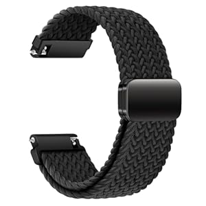 AidorMax Nylon Uhrenarmband 20mm mit Verstellbares Magnetischem Verschluss für Herren und Damen, Bequeme Passform Elastisches Ersatzarmband für Smartwatches und Uhren (Schwarz)