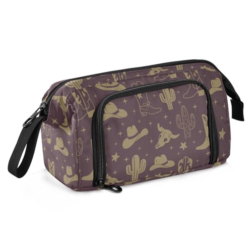 Image of Western Cowboy Dark Brown Pencil Case Pouch Big Capacity Pencil Bag Box Organizer Pen Case with Zipper Pencil Boxes for Girls Boys Adults Women School Office