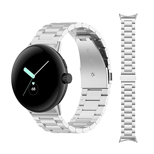 Butofinus Compatible for Google Pixel Watch Bands, Smartwatch Accessories, Metal Adjustable Strap Stainless Steel Replacement Band No Gap Wristband for Google Pixel Watch 2022 Men Women (Silver)