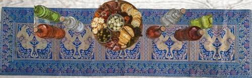 Image of Decorative Handmade Silk Table Runner Golen Brocade Dinning Table & Centre Table Top Decor Rectangular Runners Bed Runners Table Cloth for Wedding (152 X 40 CM ) (Royal Blue)