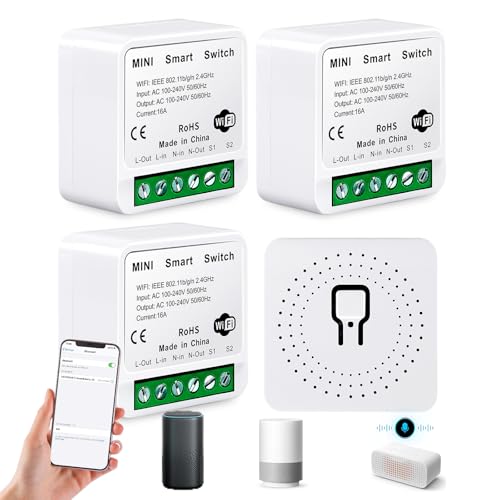 4 moduli di interruttore della luce intelligente, WLAN Mini fai da te per adattarsi dietro l'interruttore a parete, Smart Switch a 2 vie, compatibile con Alexa Echo e Google Home, Smart Life/Tuya