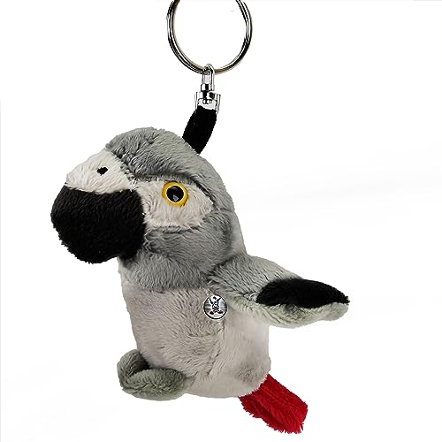 Beppo Porte-clés en forme d'oiseau gris du Gabon en peluche, gris avec rouge, taille unique