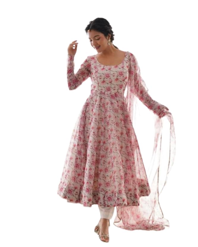 sabhya fashion Women's Stylish Georgette Gown - Printed Maxi Length Gown, Round Neck Full Sleeve -, Light Pink - Perfect for Festival, Party & Wedding-picture-22