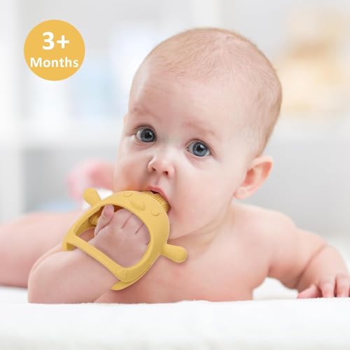 Image of PandaEar Silicone Baby Teething Toys| Baby Hand Teether Mitten for Sucking Needs| Chew Toys Hand Pacifier for Soothing Teething Pain Relief (Rattle Penguin Blue)