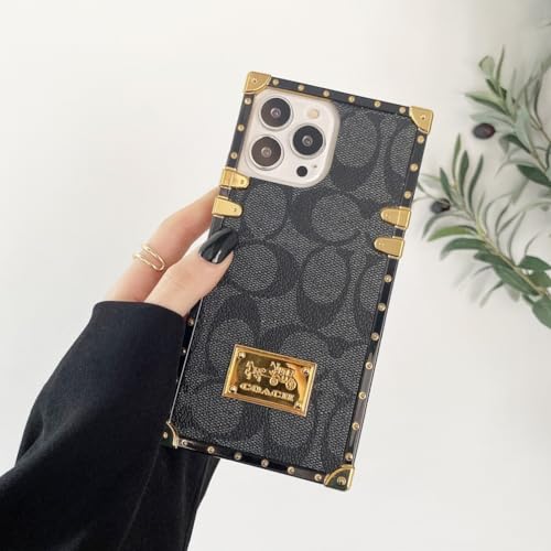 ZXFUNLGPE Compatible with iPhone 16 Pro Max Case with Metal Logo,Luxury Designer Elegant Soft TPU Leather Bumper Shockproof Protective Cover Case for iPhone 16 Pro Max 6.9