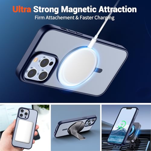 Image of SUPFINE Magnetic for iPhone 13 Pro Case (Compatible with MagSafe) (Military Grade Drop Protection) Slim Translucent Matte Shockproof with Anti-Fingerprint Phone Case,Navy Blue