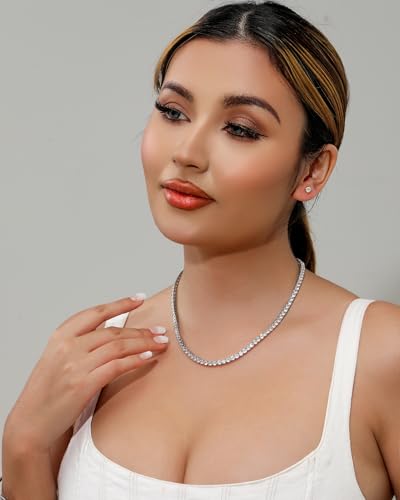 Lulu Mel Tennis Necklace for Women Men, 3/4/5mm Gold Plated Classic silver Tennis Chain Choker Necklace 16-24 Inches, Iced Out 5A Cubic Zirconia Stones Diamond Chain Lady Fashion Dainty Jewelry2