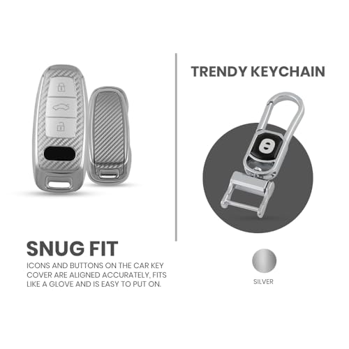 Image of keyzone Silverstar TPU Key Fob Cover with Keychain for Audi A3, A6, A7, A8, Q7, Q8, E-Tron, 2018-2024 Models (Silver)