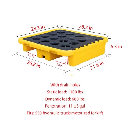 Platforma do przechowywania wycieków z odpływem, modułowa taca zapobiegająca wyciekom do wiader z farbą, 13,2 x 13,2 x 2,2 cala, wytrzymała paleta zapobiegająca wyciekom do jednego magazynu