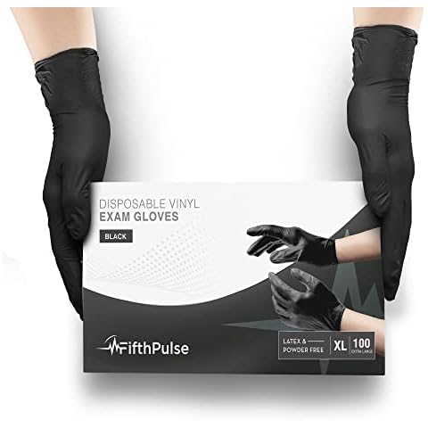 Black Vinyl Disposable Gloves X Large 100 Pack - Latex Free, Powder Free Medical Exam Gloves - Surgical, Home, Cleaning, and Food Gloves - 3 Mil Thickness Cover