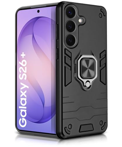 Image of WOW IMAGINE Shock Proof Back Case Mobile Cover for Samsung Galaxy S26 Plus 5G | Back Cover Case (Tough Armor | Hybrid PC + TPU | Ring Holder & in-Built Kickstand | Black)