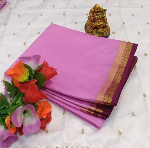 Image of Anushka Fashions Semi Mysore Crepe Silk Saree with 2D Pattern, Contrast Border, Rich Pallu & Blouse Piece Included, Lightweight Ethnic Wear for Festive, Party & Traditional Occasions