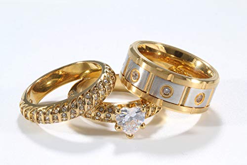 ringheart 2 Rings Couple Rings Bridal Sets Yellow Gold Plated Heart Cz Womens Wedding Ring Sets Titanium Steel Man Wedding Bands4