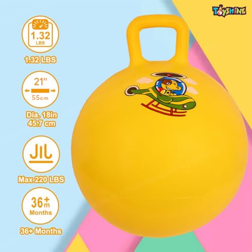 Image of Toyshine 55cm Hopper Ball Inflatable Hopping Balls Jumping Therapy Toys Sit and Bounce Ball with Handle for Kids Ages 5+, Yellow