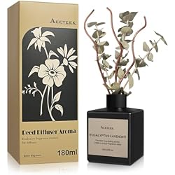 Aeeteek Reed Diffuser Set, Eucalyptus Lavender Scented Oil with Dried Flowers, 6.09 Fl Oz(180ml) Long Lasting Air Freshener with Diffuser Sticks, Home Fragrance for Room Office Bathroom Decor