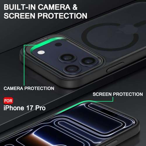 Image of TheGiftKart Hybrid Matte Frosted Back Cover Case for iPhone 17 Pro Compatible with MagSafe | Built-in Stand | Shockproof Hard Back Cover Case for iPhone 17 Pro (PC & TPU, Translucent Black)