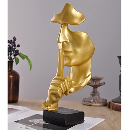 The Thinker Statue, Silence Is Gold Sculpture, Resin Men Face Figurines, Abstract Figurine Sculptures For Entrance, Home, Office, Piano Décor - Gold #TOP2