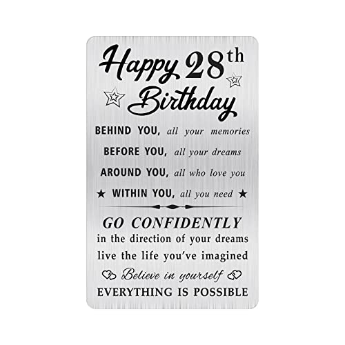 MOQIYXL Happy 28th Birthday Card for Men Women, Small Engraved Wallet Card for 28 Year Old Birthday Gifts