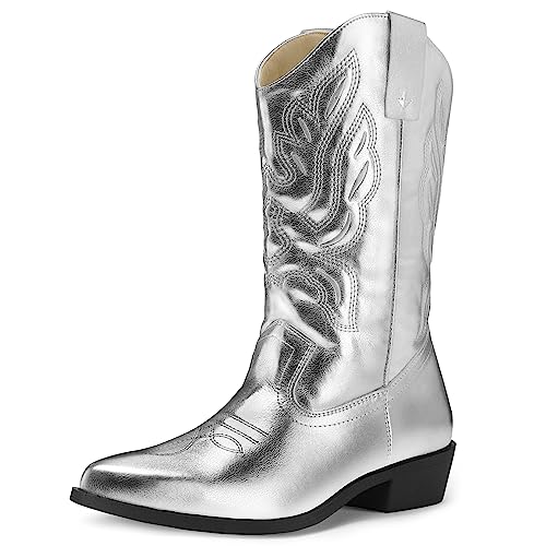 Image of mysoft Cowboy Boots For Women - Western Cowgirl Boots Mid Calf Chunky Heel Booties Pointed Toe Country Shoes