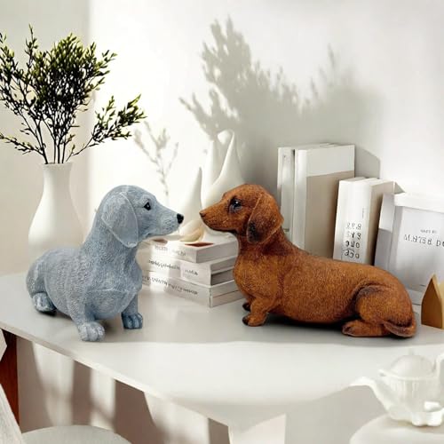 Figura decorativa de resina Dachshund con cabeza inclinada miniatura 4