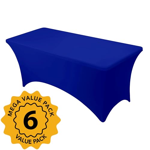6-Pack Premium Royal Blue Spandex Tablecloths for 6ft Rectangle Tables, Stain & Wrinkle-Resistant, Washable Stretch Polyester Fitted Table Cover for Weddings, Banquets, Events, Parties - Image 4