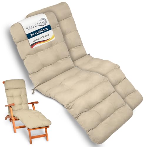 Beautissu Lot de 2 Coussins Bain de Soleil 200x50x8 cm Flair DC – Matelas Transat Coussin Chaise Longue Exterieur pour Jardin Terrasse Balcon – Nature