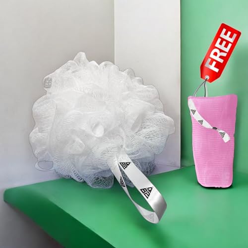 Image of QBZ Large Bath Loofah Sponge Scrubber Exfoliator for High Lather Cleansing (WHITE, 1 Count (Loofah Pauch& Loofah))