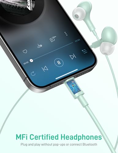 Image of iMangoo for Apple MFi-Certified Headphones for Lightning Wired Earbuds Magnetic Ear Buds with HiFi Bass,3 Ear Tips Mic Corded Earphones for Gym, Commuting for iPhone 14 Plus 13 12 11 Pro Max Mint