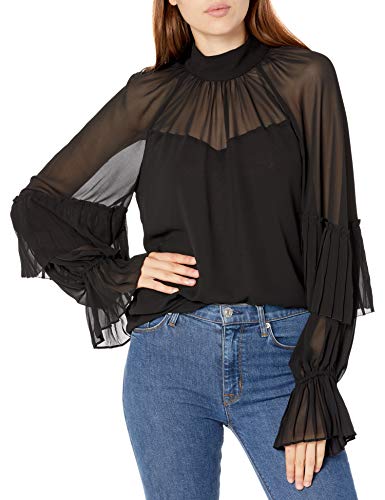 Ramy Brook Women's Daelyn Long Sleeve Blouse, Black, Medium