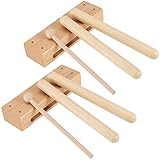 SEHOI Set of 2 Wood Block Musical Instrument with Mallet Solid Hardwood Rhythm Blocks for Creating Loud and Resonant Tone
