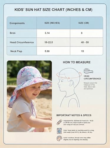 Image of icolor Kids Sun Hat UPF50+ Sun Protection Bucket Hat Toddler Summer Beach Play Hats with Neck Flap for Girl Boy Ages 3~10