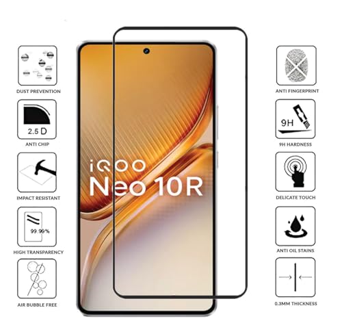 Image of FabeKee Tempered Glass Screen Protector Compatible For Black Cellphone With Edge To Edge Coverage And Easy Installation Kit (Transparent, iQOO Neo 10R 5G)