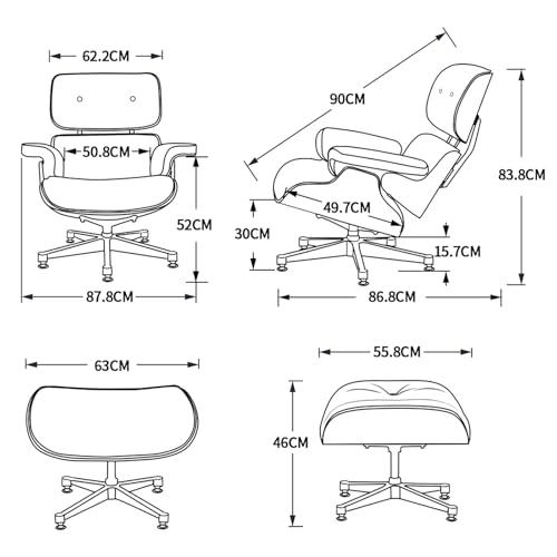 Moderner Fernsehsessel,loungesessel mit hocker,Liegesessel,Ergonomischer Stuhl,Relaxsessel aus Echtleder,Fernsehsessel mit Liegefunktion (Lightly acidified branch & blackish-green peel H 83.8) – Bild 4