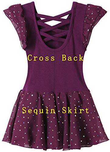 image for MOLLDAN Girls Dance Leotards for Ballet Dress Shiny Skirt Ruffle Sleev