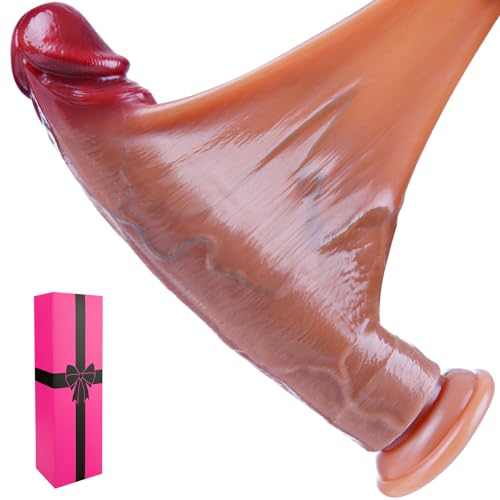 Realistischer großer Dildo mit gleitender Haut, 23 cm dicker Dual-Density-Dildo aus Silikon, G-Punkt-Dildo mit starkem Saugnapf, Umschnalldildo für Frauen, geeignet für vaginales oder anales Spielen