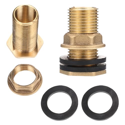 ifundom Conector de Tanque de Agua de Latón Macizo 1/2 Macho y 3/8 Hembra 2 Anillos de Sellado, Accesorio para Instalación de Tanque y Mangueras de Jardín, Kit de 2 Piezas para Riego