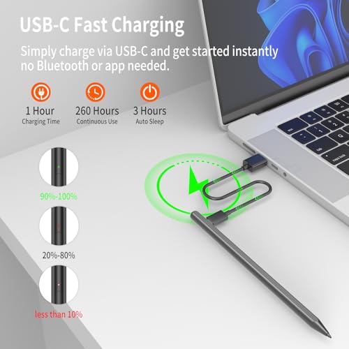Image of Stylus Pen for Surface Pro, 4096-Level Pressure & USB-C Fast Charge | Works with Surface Pro 11 /10 /9 /8 /X, Surface Laptop /Book /Go /Studio, Kobo, Palm rejection for natural note-taking & sketching.