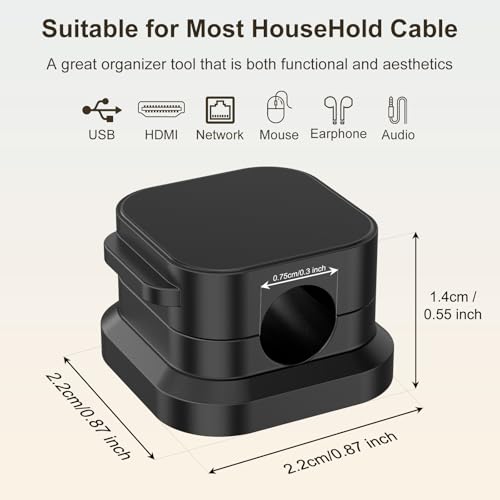 Image of 10 Pack Magnetic Cable Clips, [No-Residue] Adhesive Cable Holder, Wire Organizer Keeper for Nightstand, Desk, Home or Office (Black)