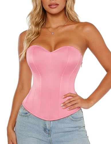 Scarlet Darkness Womens Strapless Corset Top Bustier Fishboned Waist Cincher Sweetheart Neckline for Daily & Parties Pink Size 6
